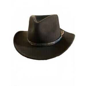Scala Dorfman Classic Brown Felt Cowboy Hat/Decorative Feather/Leather Large